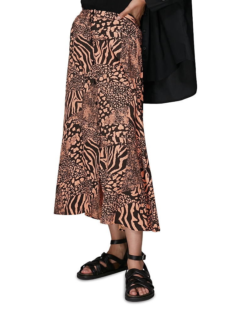 Whistles Patchwork Animal Print Midi Skirt In Multicolour
