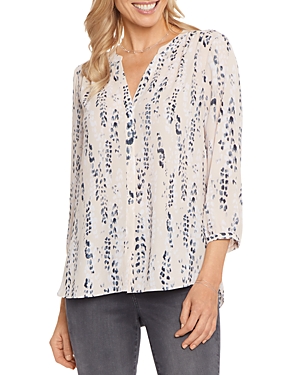 Nydj Three Quarter Sleeve Printed Pintucked Back Blouse In Quincy Fresco