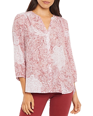 Nydj Three Quarter Sleeve Printed Pintucked Back Blouse In Wirth Paisley