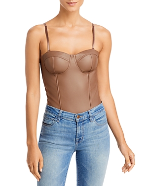 Aqua Faux Leather Bustier Bodysuit - 100% Exclusive In Taupe