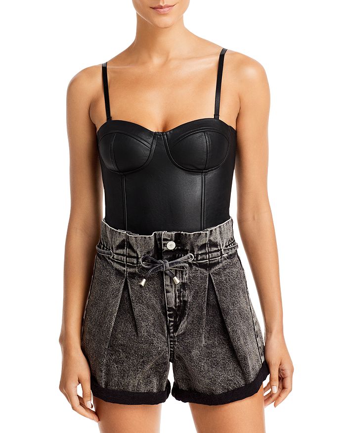 100% Exclusive Bloomingdales Women Clothing Tops Bodies Faux Leather Bodysuit 