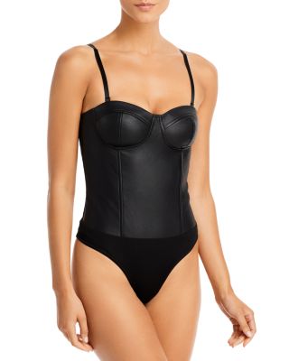 AQUA Faux Leather Bustier Bodysuit 100% Exclusive Bloomingdale's
