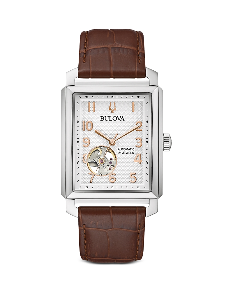 Bulova Sutton Automatic Alligator-grain Leather Mens Watch In Brown