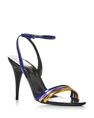 Saint Laurent Women's Sexy Metallic Leather Ankle Strap Sandals - Black Multi - Size 6