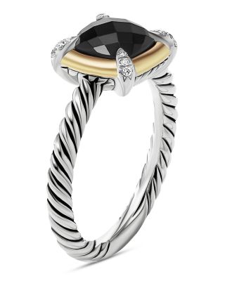 18K Yellow Gold & Sterling Silver Petite Chatelaine&reg; Onyx & Diamond Bezel Ring