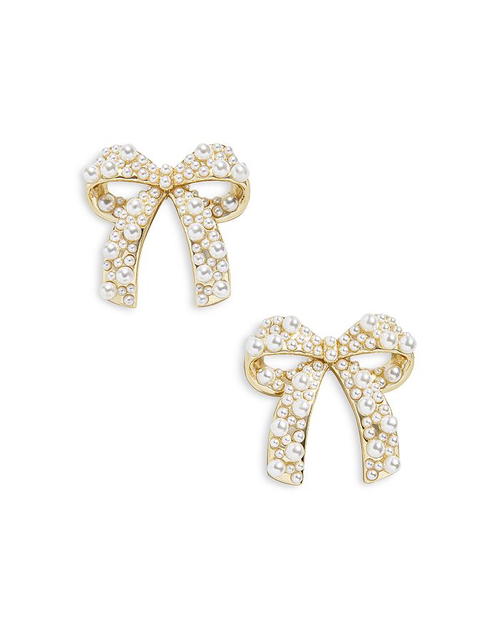 BAUBLEBAR Clio Imitation Pearl Bow Stud Earrings in Gold Tone ...
