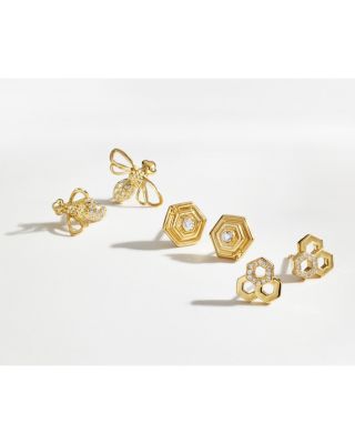 18K Yellow Gold Bee Diamond Stud Earrings