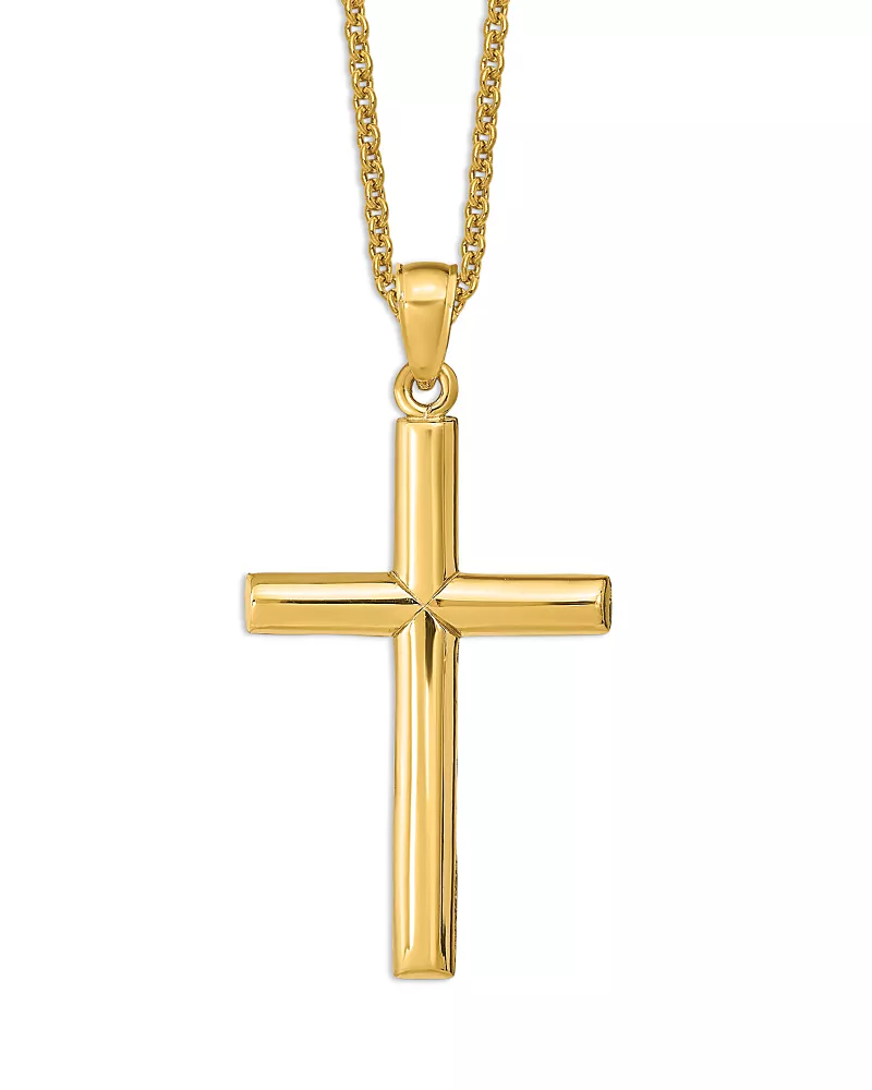 Bloomingdale's Fine Collection Men's Polished Cross Pendant Necklace in 14K Yellow Gold, 20