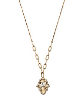 Bloomingdale's - Bloomingdale's Diamond Round & Baguette Hamsa Pendant Necklace in 14K White & Yellow Gold, 0.20 ct. t.w. - 100% Exclusive