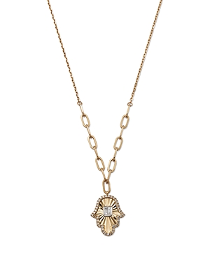 Bloomingdale's Diamond Round & Baguette Hamsa Pendant Necklace In 14k White & Yellow Gold, 0.20 Ct. T.w. - 100% Exc In White/gold