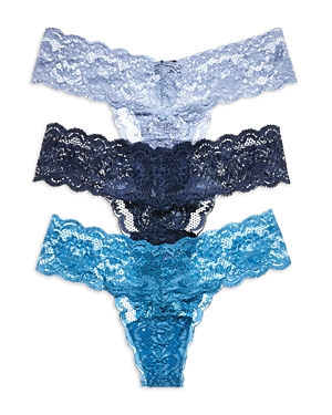 Shop Cosabella Never Say Never Cutie Low-rise Thongs, Set Of 3 In Blue/diamond/malawi