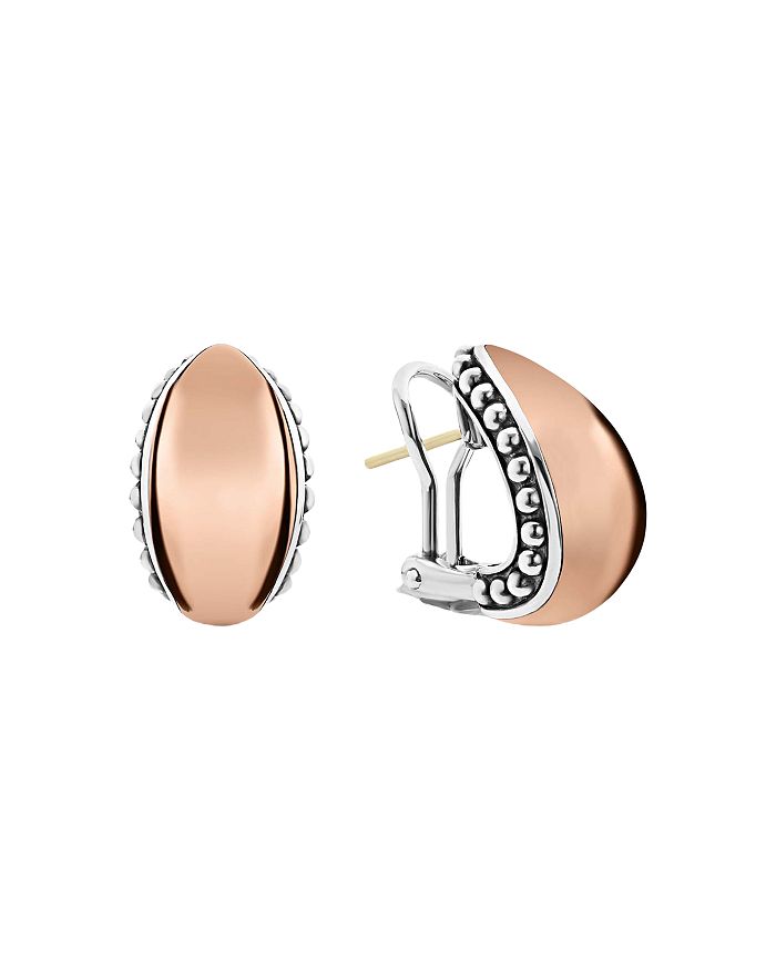 Lagos 18k Rose Gold Sterling Silver High Bar Two Tone Beaded Huggie Hoop Earrings Bloomingdale S