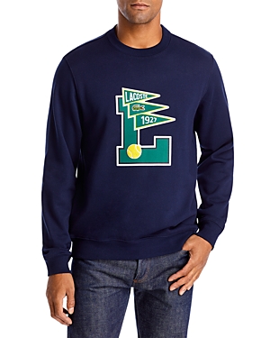 Lacoste Pennants L Badge Cotton Fleece Sweatshirt In Navy Blue