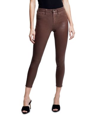 NWT L'AGENCE Margot Coated High-Rise Skinny Jegging Jeans hot Mocha Terracotta Nude