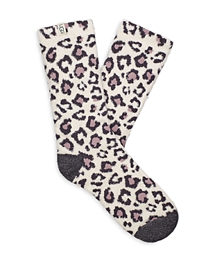 Ugg Leslie Fuzzy Crew Socks In Cream Leopard