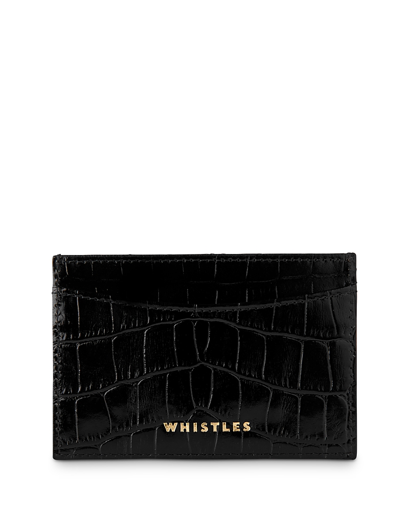 Whistles Croc Embossed Leather Card Holder In Black