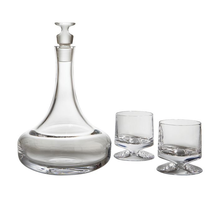 Nambé Crystal Groove Decanter & Double Old Fashioned Glasses Set