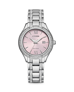 Citizen Silhouette Womens Crystal Accent Silver Tone Stainless Steel Bracelet Watch Fe1230-51x In Pink/silver