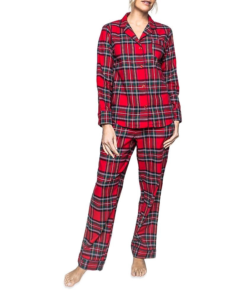 Petite Plume Cotton Imperial Tartan Flannel Pajama Set In Red