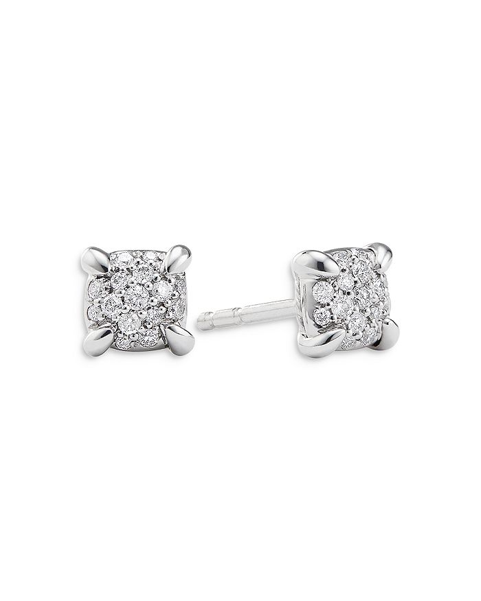 David Yurman - 18K White Gold Precious Chatelaine Diamond Cluster Stud Earrings