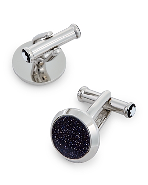 Montblanc Stainless Steel And Blue Goldstone Meisterstück Cufflinks In Blue