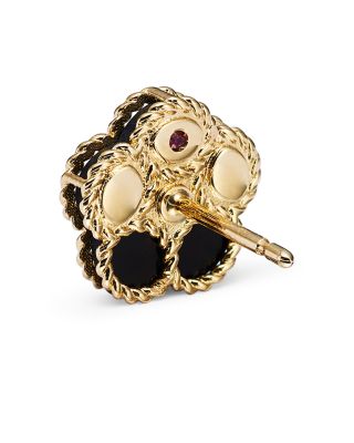 18K Yellow Gold Daisy Diamond & Black Onyx Stud Earrings - Exclusive 