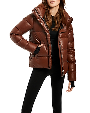 Shop Sam Isabel Faux Leather Puffer Coat In Brandy