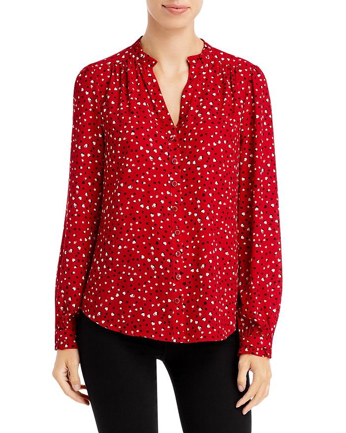 KARL LAGERFELD PARIS Heart Print Ruffled Blouse | Bloomingdale's