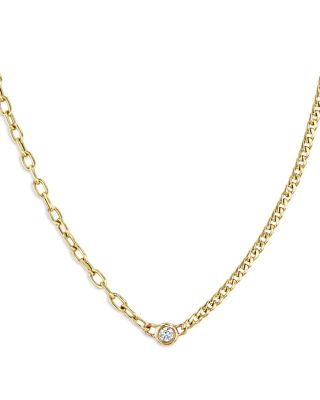 Zoe Chicco 14K Yellow Gold Diamond Solitaire Two Link Chain Collar Necklace, 16