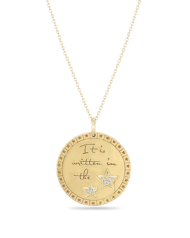 Zoë Chicco 14k Yellow Gold Diamond It's Written In The Stars Mantra Disc Pendant Necklace, 16-18