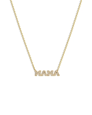 Zoe Chicco 14K Yellow Gold Itty Bitty Diamond Mama Pendant Necklace, 14-16