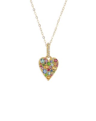 Rachel Reid - 14K Yellow Gold Multi Gemstone Heart Pendant Necklace, 17"