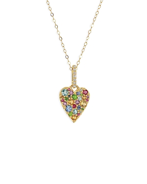 14K Yellow Gold Multi Gemstone Heart Pendant Necklace, 17