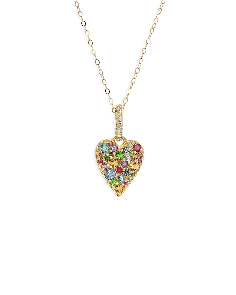 Rachel Reid 14K Yellow Gold Multi Gemstone Heart Pendant Necklace, 17