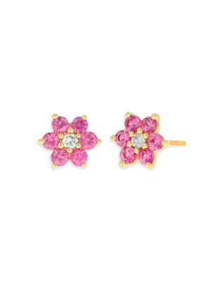 Rachel Reid 14K Yellow Gold Pink Sapphire & Diamond Flower Stud Earrings