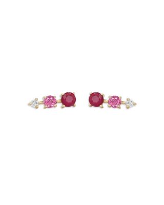 Rachel Reid 14K Yellow Gold Ruby & Diamond Spray Statement Earrings