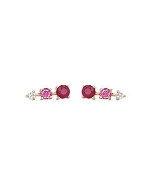 Rachel Reid 14k Yellow Gold Ruby & Diamond Spray Statement Earrings In Pink/gold