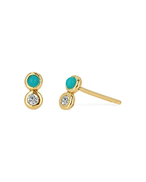Rachel Reid 14K Yellow Gold Turquoise & Diamond Stud Earrings