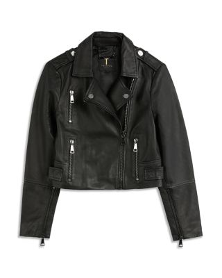最終日、最終価格　Ted baker レディー　レザージャケット　フリル付き Ted Baker Ssalli Cropped Leather Biker Jacket | Bloomingdale's