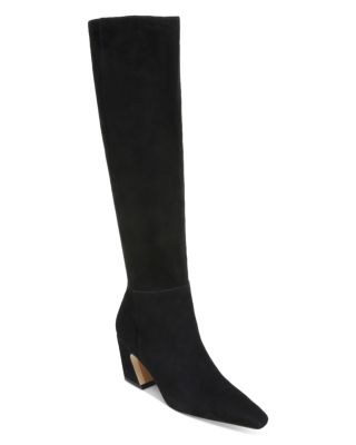 black leather knee high boots with heel