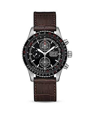 Hamilton Khaki Aviation Converter Converter Chronograph Leather Strap Watch, 44mm In Black/brown