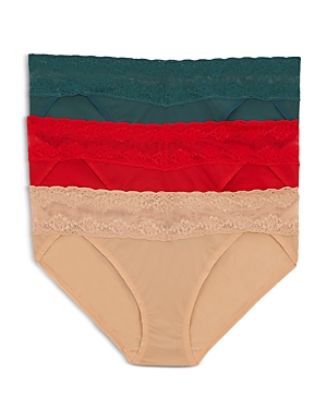 Natori Bliss Perfection V-kinis, Set Of 3 In Stormy Teal/chili/cafe