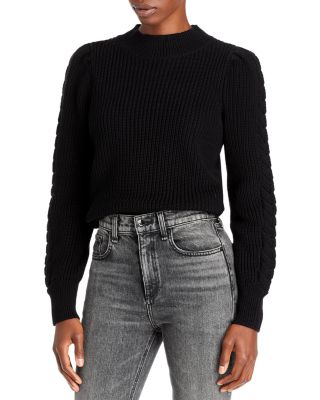 puff sleeve cable knit sweater
