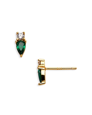 Argento Vivo Pave & Green Pear Shape Cubic Zirconia Stud Earrings in 14K Gold Plated Sterling Silver