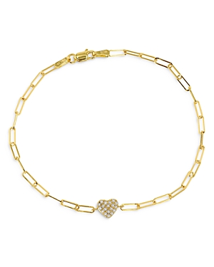 14K Yellow Gold Diamond Heart Chain Bracelet