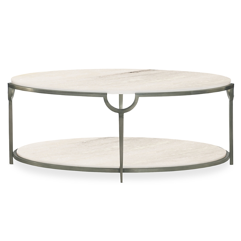 Bernhardt Morello Oval Cocktail Table In Carrara Marble/oxidized Nickel
