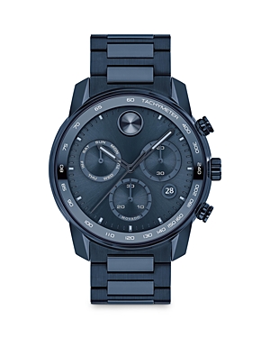 Movado Men's Bold Verso Swiss Chronograph Blue Stainless Steel Bracelet Watch 44mm In Blue/blue