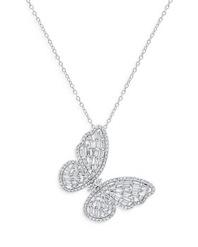 Bloomingdale's - Diamond Round & Baguette Butterfly Pendant Necklace in 14K White Gold, 1.0 ct. t.w. - 100% Exclusive