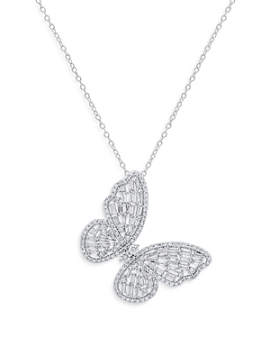 Bloomingdale's Diamond Round & Baguette Butterfly Pendant Necklace in 14K White Gold, 1.0 ct. t.w. -