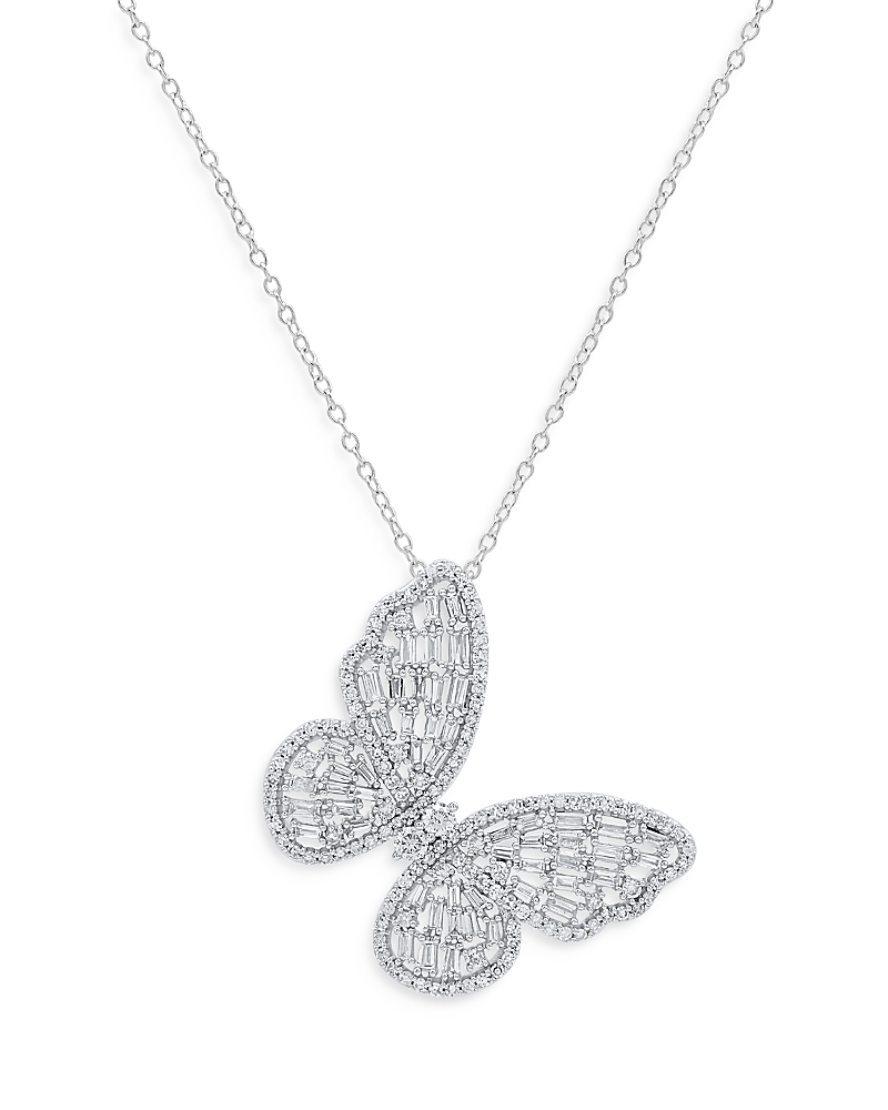 Bloomingdale's Diamond Round & Baguette Butterfly Pendant Necklace In 14k White Gold, 1.0 Ct. T. W. - Exclusive In White